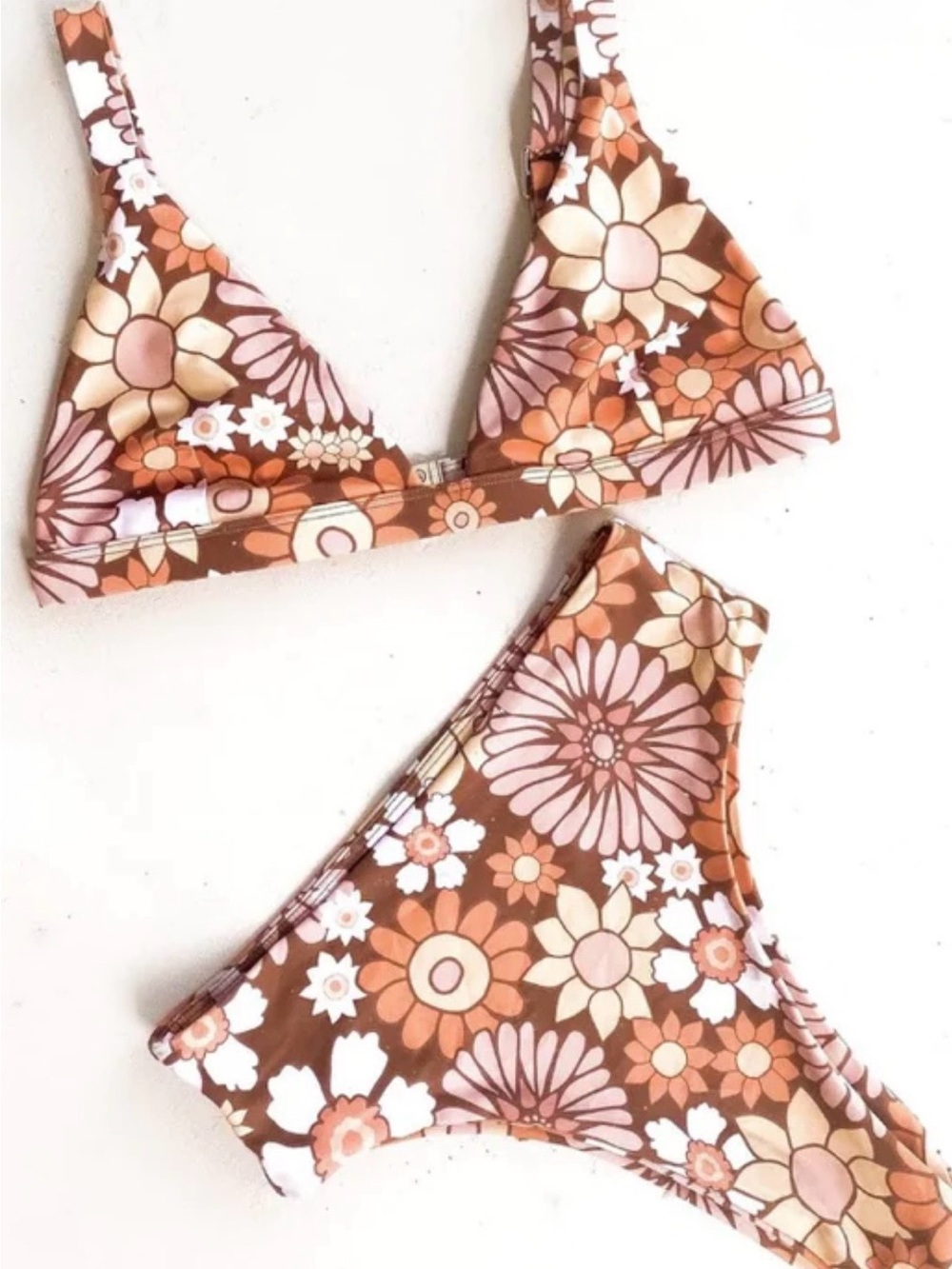 NWOT Kavala Floral Triangle Bikini Top — Brown & Peach Print